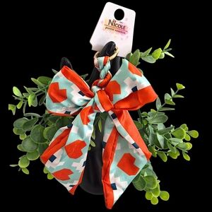 Adorable Heart Braided Bow Bag Charm / Keychain - Orange & Green